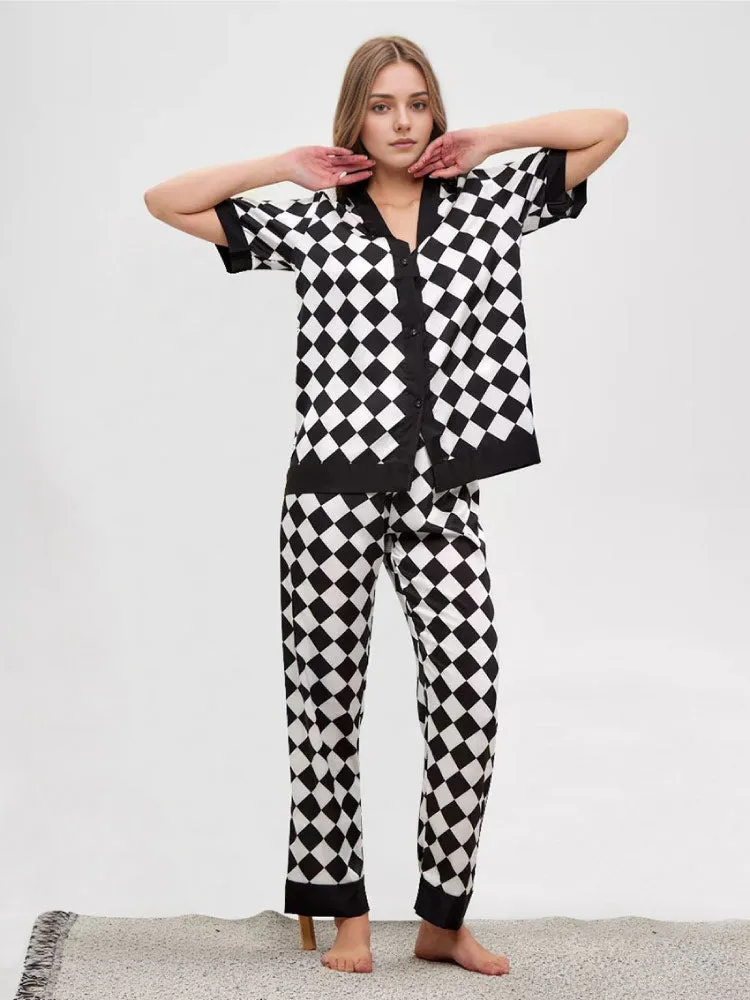 Luxurious Short Sleeve Plaid Pajama Set