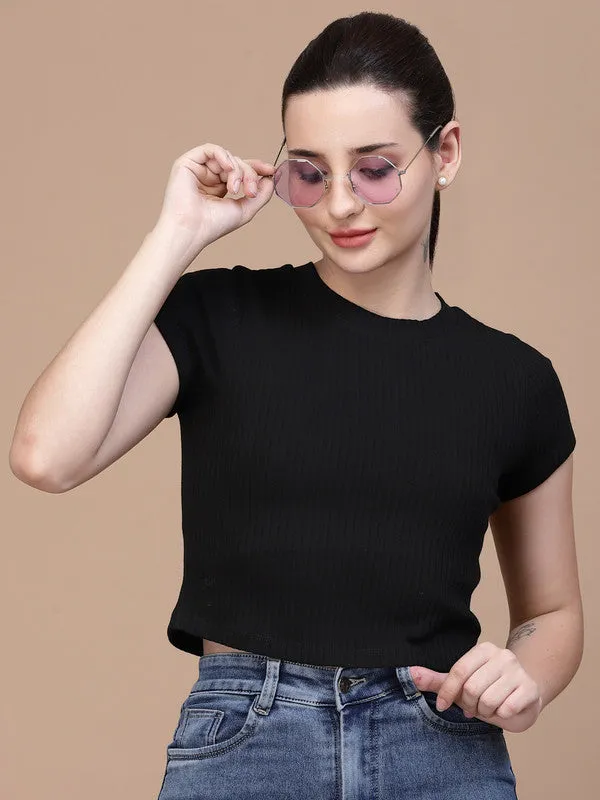 Odour Free Round Neck Fitted Women'S Crop Top