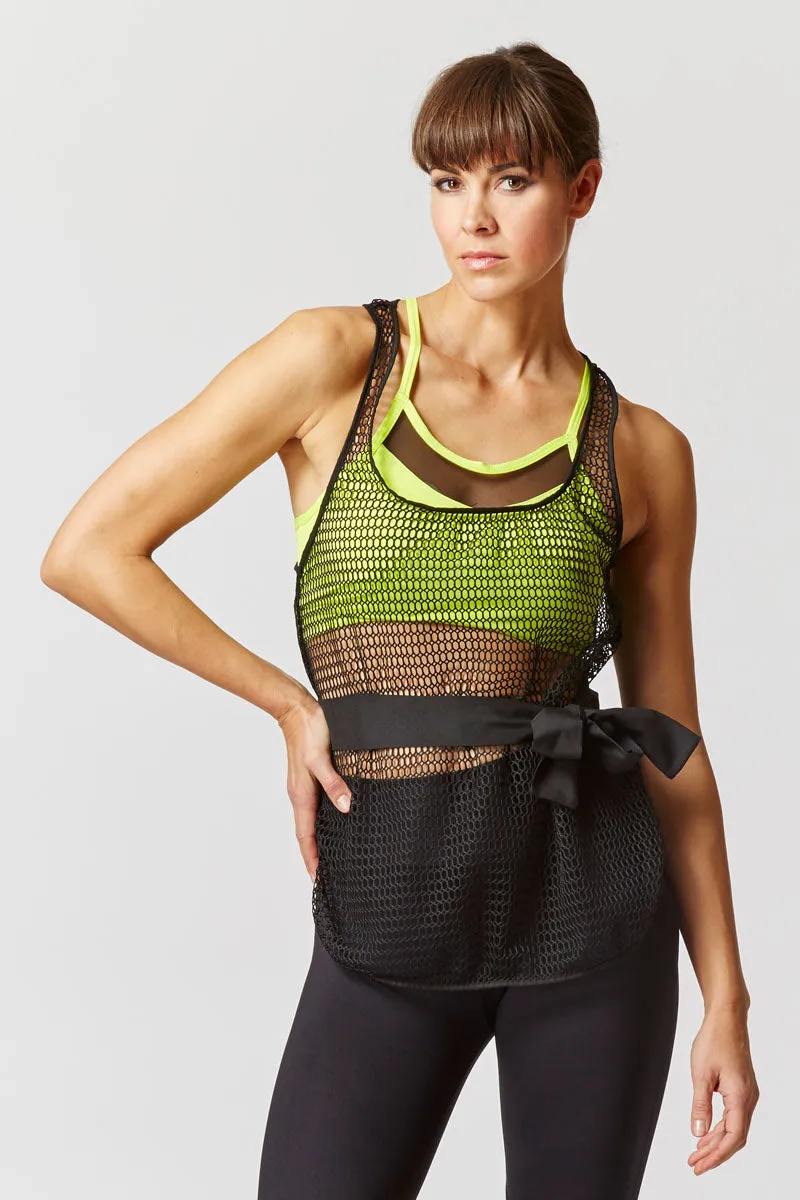 Open Mesh Tunic with Belt Black