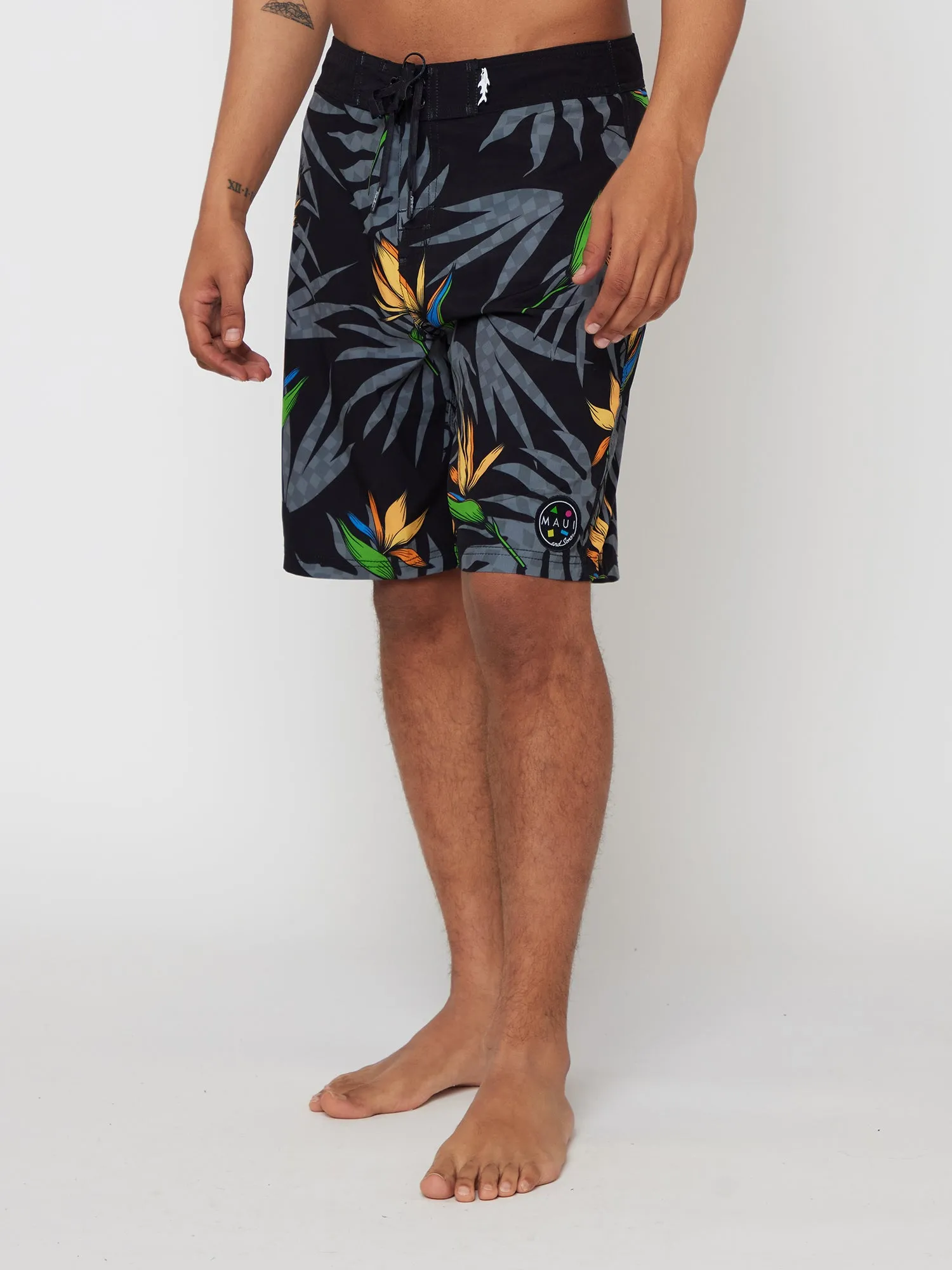 Paradise Check Board Shorts in Black