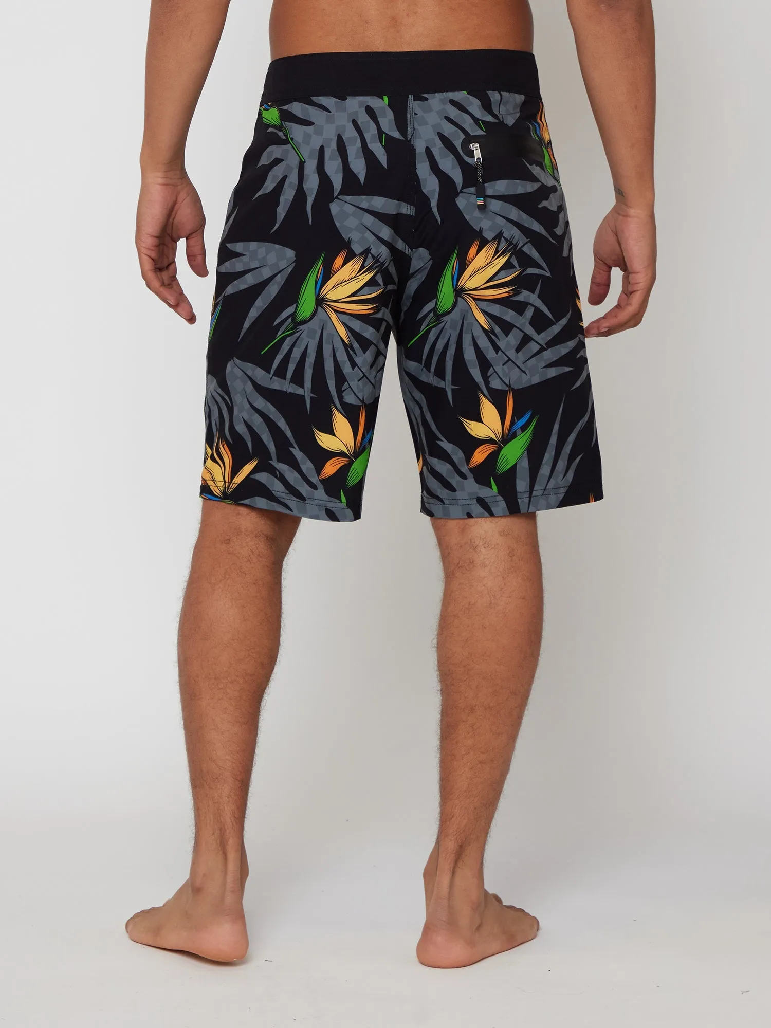 Paradise Check Board Shorts in Black