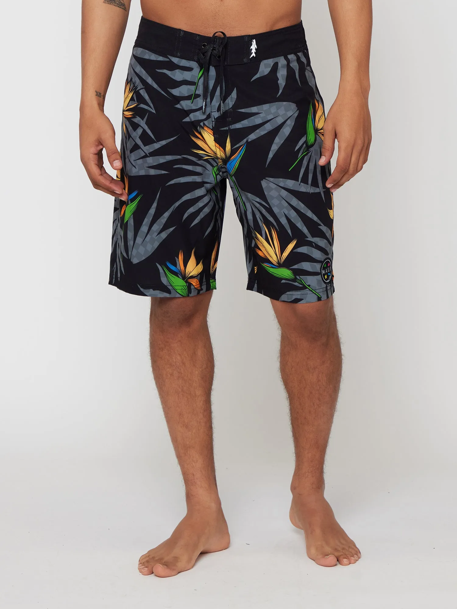 Paradise Check Board Shorts in Black