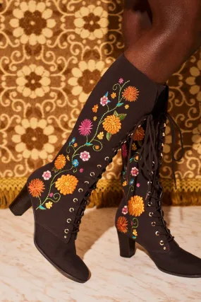 Penny Lane Brown Floral Embroidered Boots