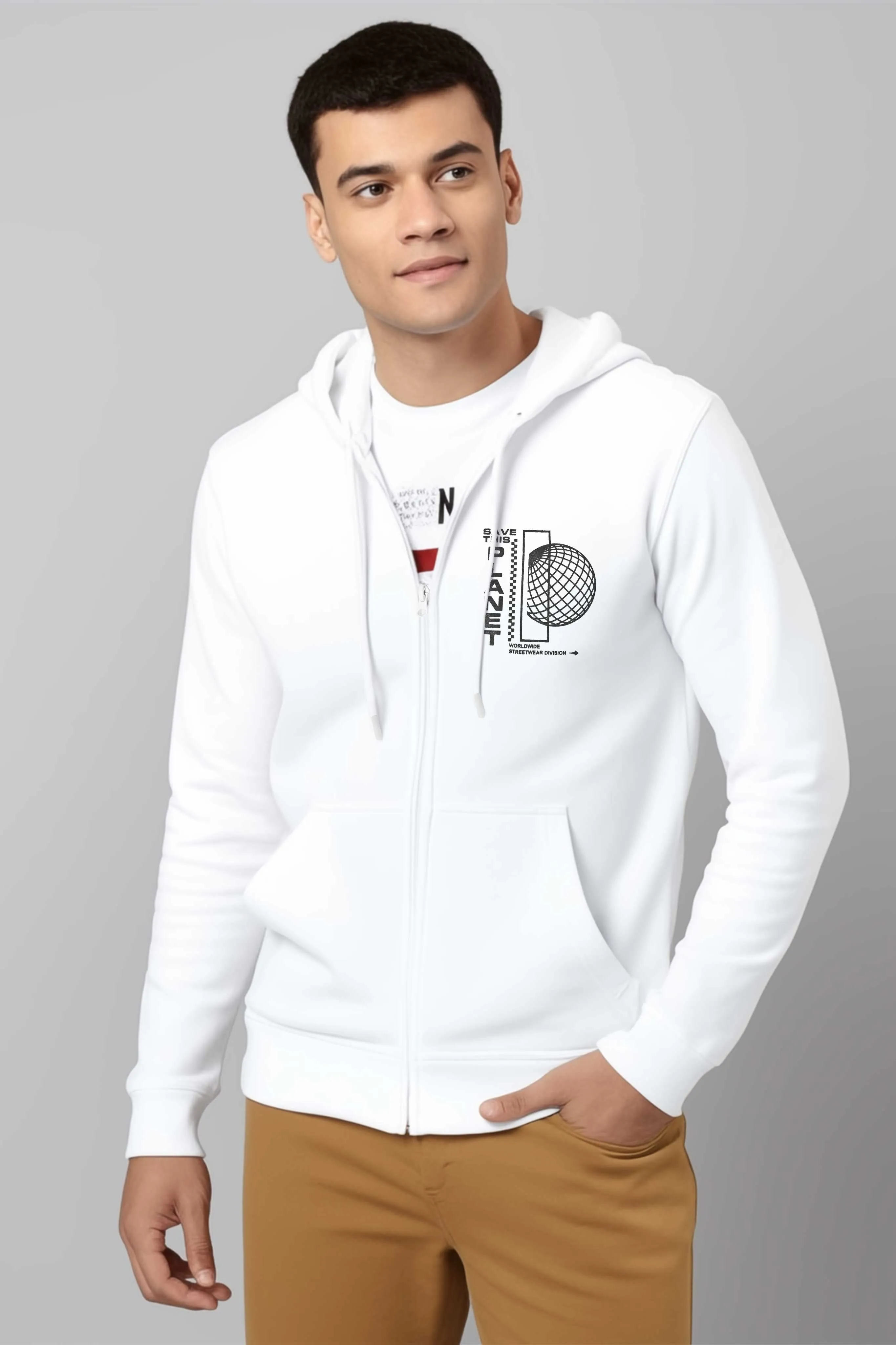 Polo Republica Men's Save This Planet Printed Zipper Hoodie