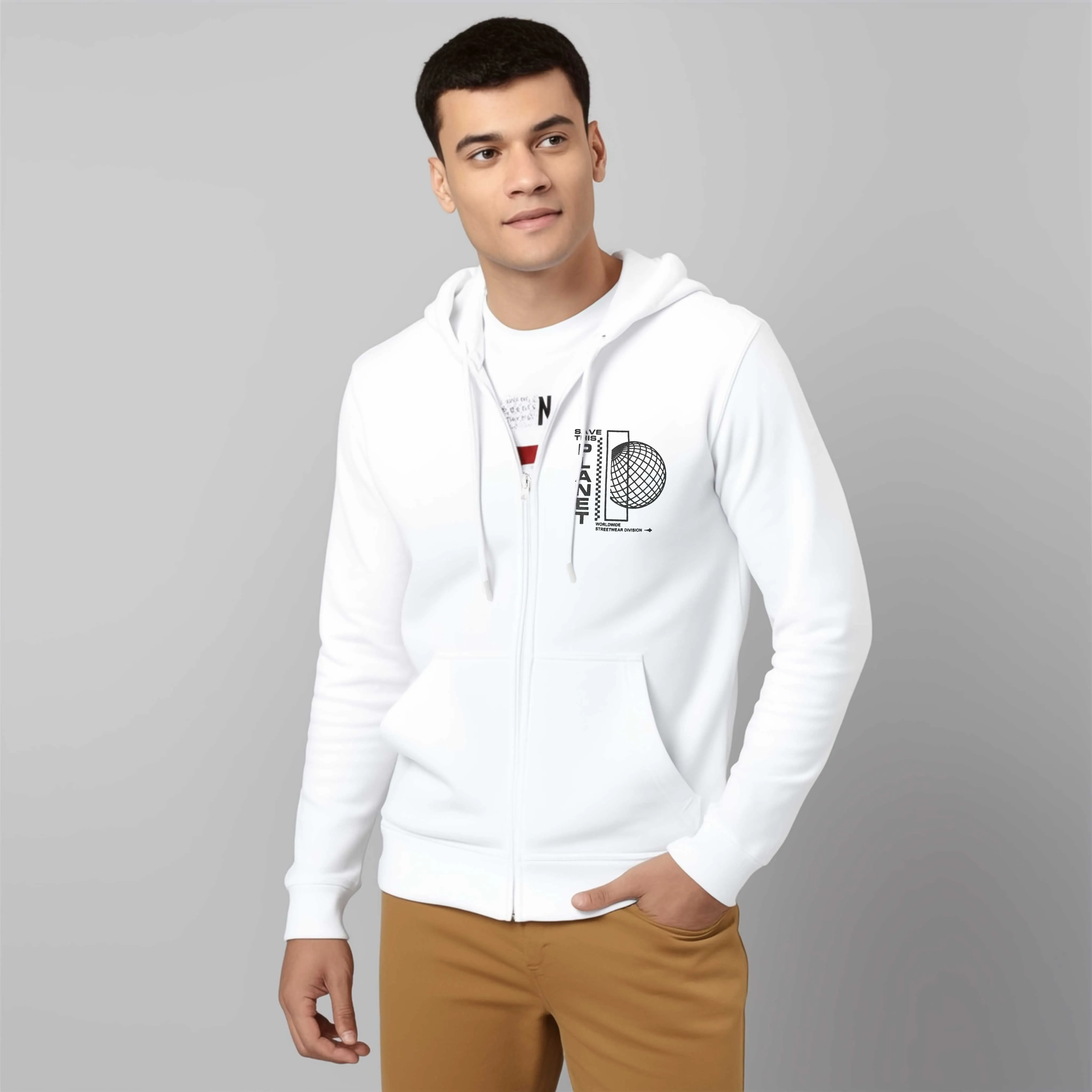 Polo Republica Men's Save This Planet Printed Zipper Hoodie