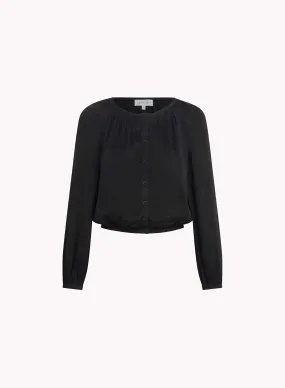 Shirred Button Front Blouse - Black