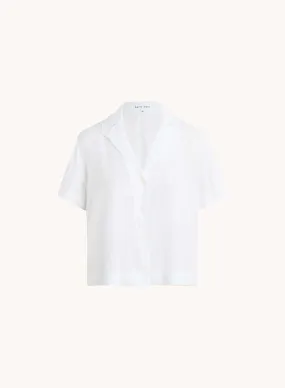 Short Sleeve Flowy Button Down - White