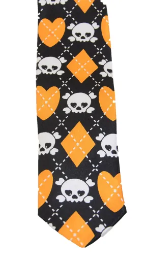 Silk Black Skull and Crossbones Skinny Tie