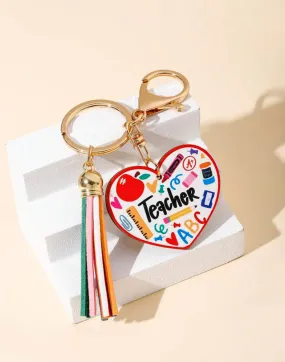 Teacher Heart and Tassel Keychain