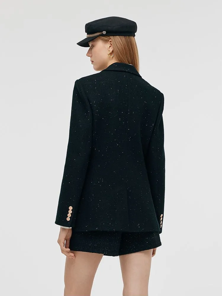 Wool Blend Knitted Sequins Women Blazer