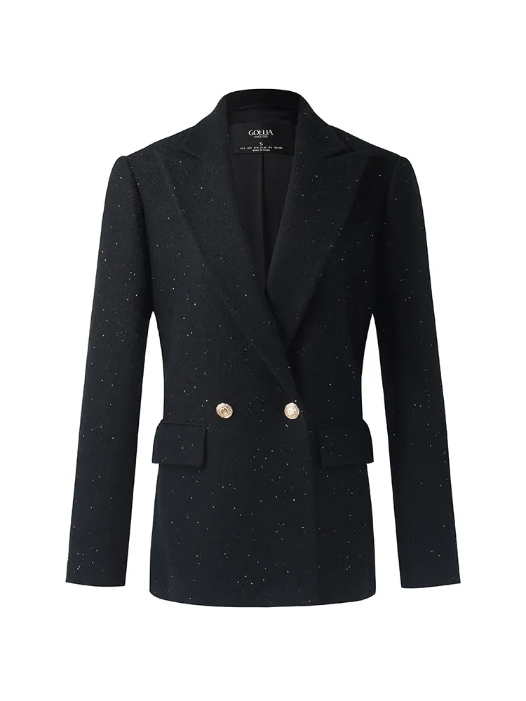 Wool Blend Knitted Sequins Women Blazer