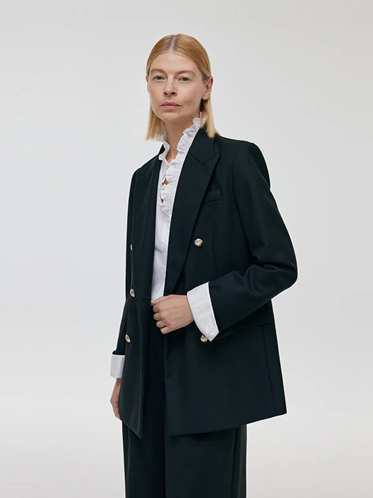 Worsted Wool Double-Breasted Women Blazer